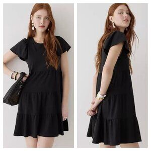 J. Crew Knit Broken In Jersey Tiered Mini Dress Flutter Short Sleeve Black M